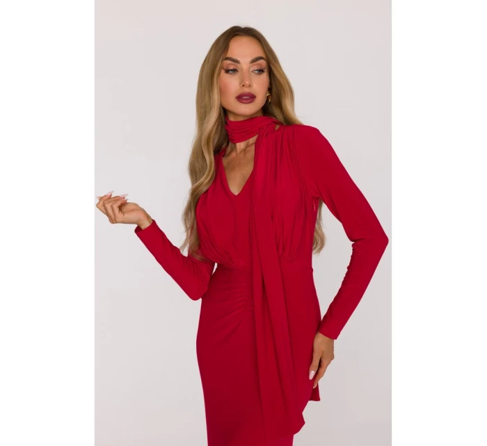 M891 Šaty s opaskom a šerpou - červené