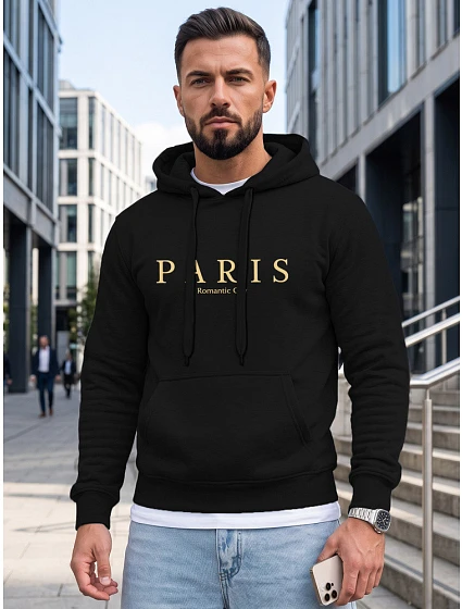 Bluza męska z kapturem z nadrukiem PARIS czarna model 22347639 - FashionStreet