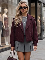 Krátky dámsky dvojradový kabát v bordovej farbe FashionStreet TY6024
