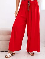 Dámske viskózové nohavice so širokými nohavicami červené