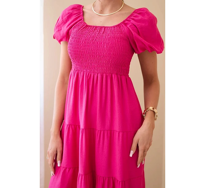 Dámske viskózové šaty s puzdrovými rukávmi a volánom khaki Dámske viskózové šaty s puzdrovými rukávmi a volánom khaki