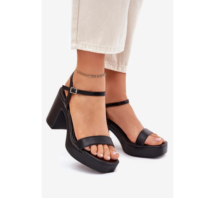 Eko Kožené Sandály Na Podpatku Černé model 21699452 - Boto Eko Kožené Sandály Na Podpatku Černé model 21699452 - Boto