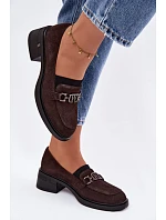 Dámské mokasiny z přírodního semiše na nízkém podpatku model 22100103 Čokoládové - VINCEZA Dámské mokasiny z přírodního semiše na nízkém podpatku model 22100103 Čokoládové - VINCEZA