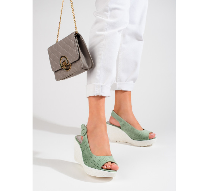 Moderné sandále zelené dámske na kline