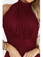 636-1 VERONICA luxusné dlhé šaty s brokátovým akcentom a elegantnou líniou - bordové 636-1 VERONICA luxusné dlhé šaty s brokátovým akcentom a elegantnou líniou - bordové
