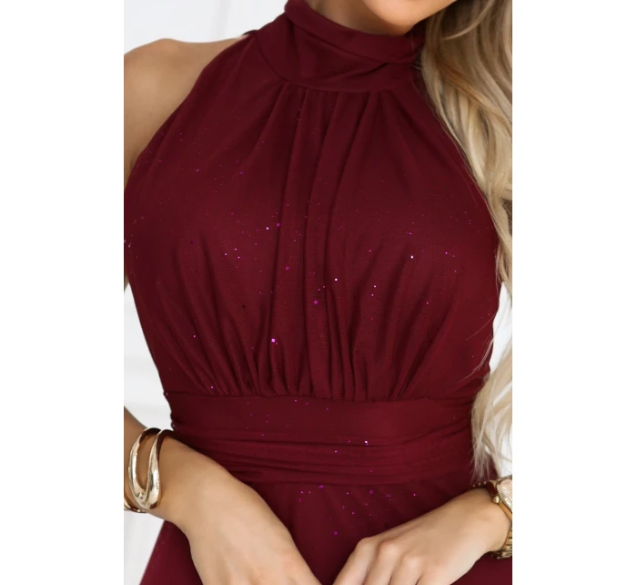 636-1 VERONICA luxusné dlhé šaty s brokátovým akcentom a elegantnou líniou - bordové 636-1 VERONICA luxusné dlhé šaty s brokátovým akcentom a elegantnou líniou - bordové