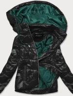Čierno-zelená dámska bunda s farebnou kapucňou (BH2005)