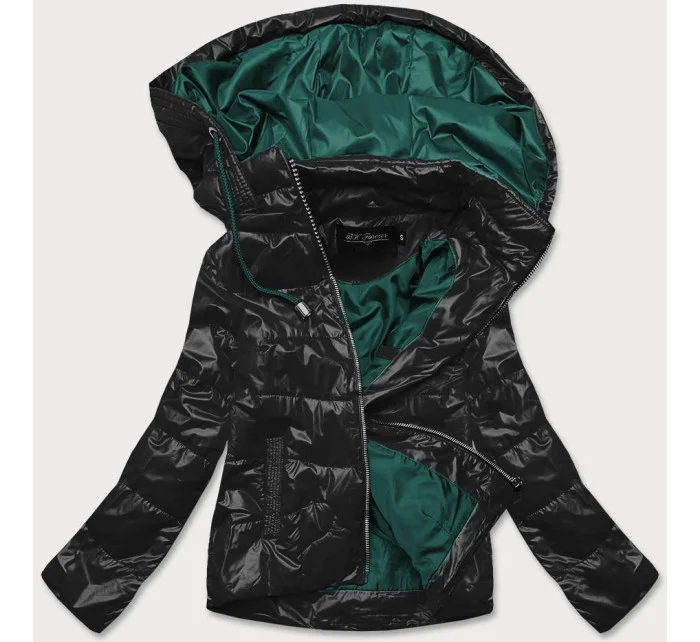 Čierno-zelená dámska bunda s farebnou kapucňou (BH2005)