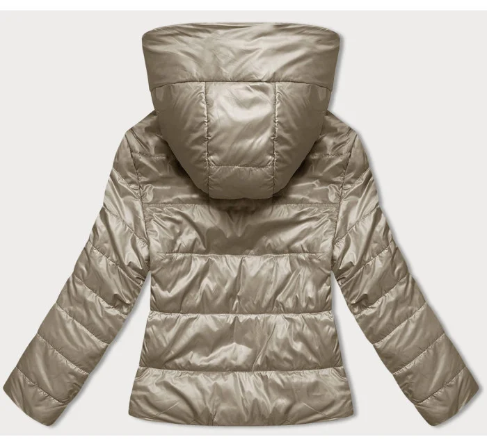 Dámska krátka bunda s kapucňou v béžovej farbe (B8187-12)