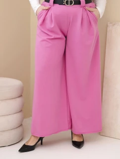 Plus veľkosť dámske široké nohavice z viskózy s opaskom ružová