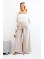 Dámske plus veľkosť široké nohavice s líhaním tmavá béžová
