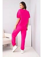 Dámský bavlněný model 22128583 halenka s krátkým rukávem a teplákové kalhoty fuchsiová - K-Fashion