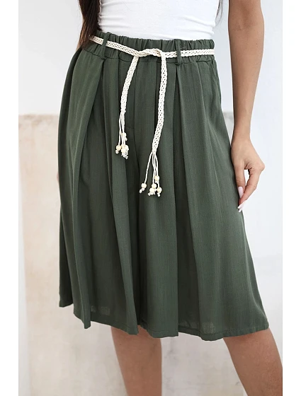 Dámské viskózové letní kraťasy s boho páskem khaki