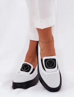 Dámske kožené mokasíny na platforme a klinoch Vinceza - biele