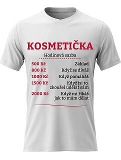 Dámské bavlněné tričko s potiskem - HODINOVÁ SAZBA KOSMETIČKA - bílé