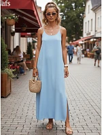 Dámske letné maxi šaty s viskózou, modré, FashionStreet EY2665 Dámske letné maxi šaty s viskózou, modré, FashionStreet EY2665