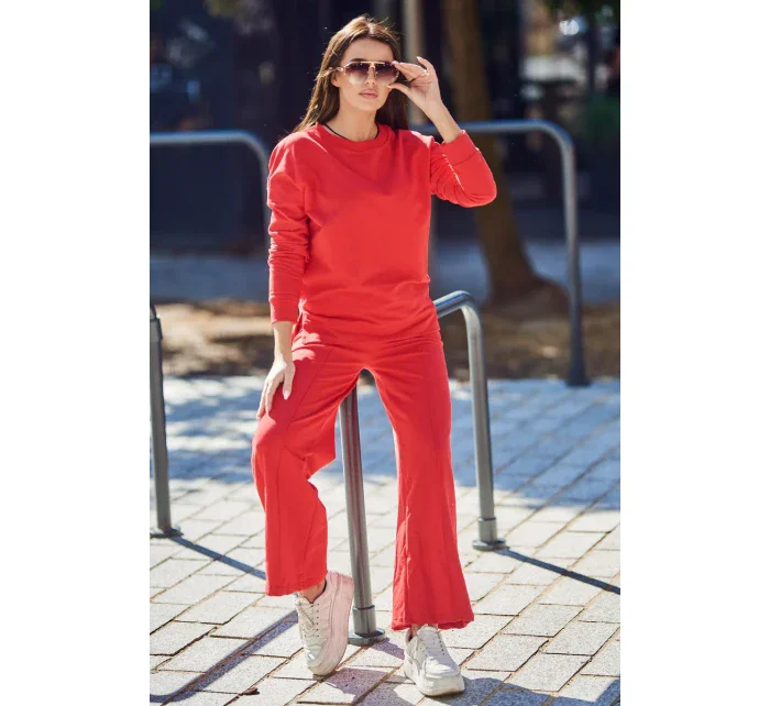 Bavlnený komplet Mikina + Nohavice so širokými nohavicami červený