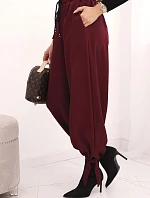 Dámske široké nohavice so zaväzovaním v spodnej časti bordové