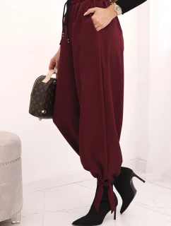 Dámské kalhoty s širokým nohavicí a zavazováním dole bordové