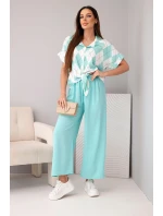 Dámska viskózna košeľa s kravatou a nohavice s elastickou mätou
