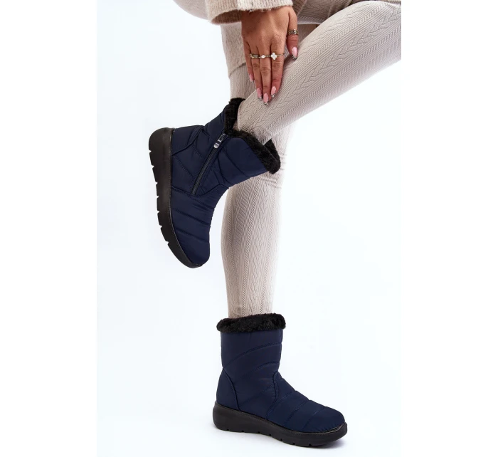 Dámské zimní boty na zip s kožešinou modré model 21644806 - Boto
