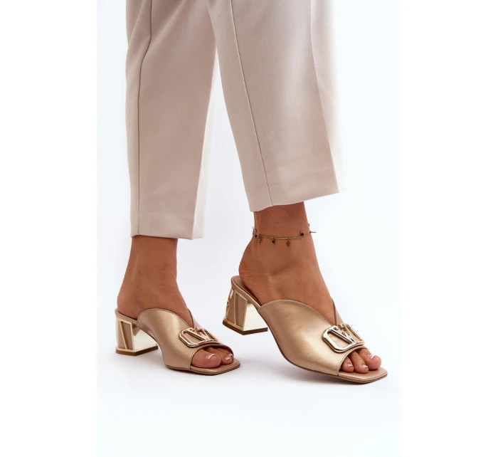 Eleganckie Klapki Damskie Na Obcasie Laura Messi 2771 Złote