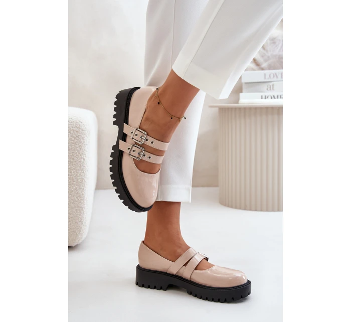 Dámské Lakované Polobotky S Pásky Béžové model 21671071 - Boto Dámské Lakované Polobotky S Pásky Béžové model 21671071 - Boto