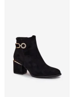 Ocieplane Botki Damskie Ze Złotymi Detalami Na Słupku Czarne Dorisse