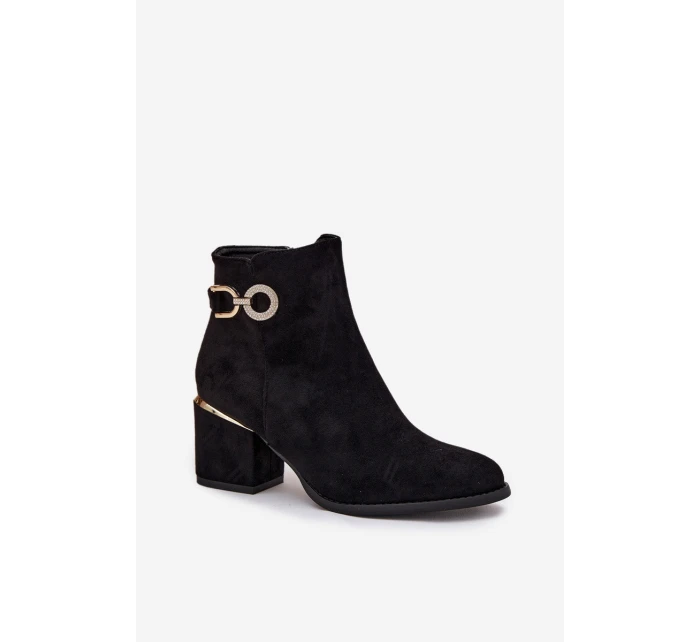 Ocieplane Botki Damskie Ze Złotymi Detalami Na Słupku Czarne Dorisse