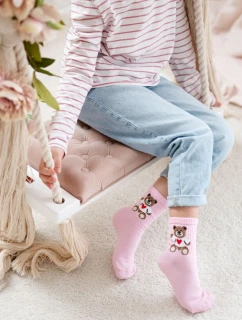 Skarpetki Dziecięce Młodzieżowe Miś Różowe