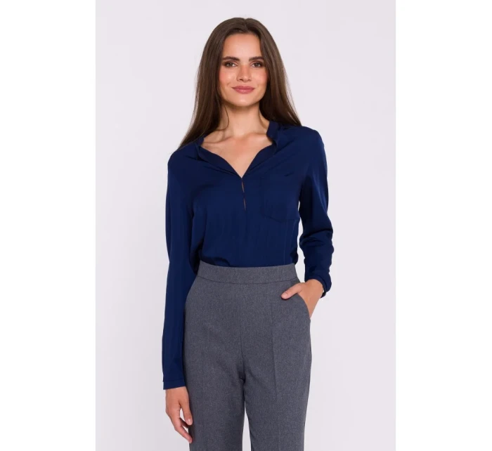 S375 Blúzka s dlhými rukávmi - tmavomodrá