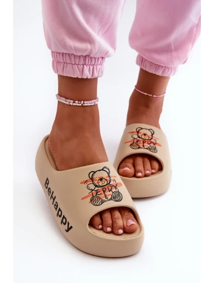 Ľahké dámske papuče na hrubej podrážke s penou medvedík tmavobéžovej farby Serefina