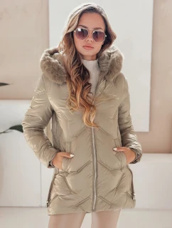 Dámská zimní bunda prošívaná s kožešinou camel Dstreet model 21991156 - FashionStreet