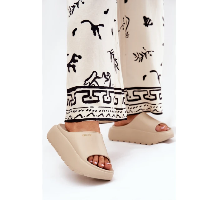 Piankowe Klapki Damskie Na Platformie Big Star RR274A569 Beżowe