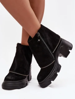 Kožené dámské kotníkové boty s lemem  Černé model 21714270 - Maciejka