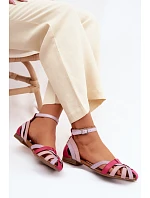 Kožené sandály na nízkém podpatku s pásky Maciejka P7539-15 Růžovo-fialové
