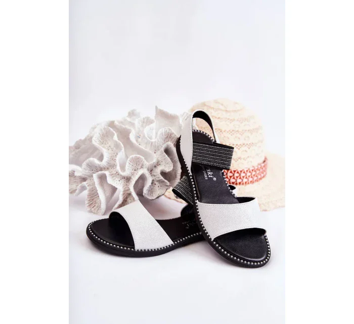 Klasický kožené sandály s cvočky Stříbrná Shelly Klasický kožené sandály s cvočky Stříbrná Shelly