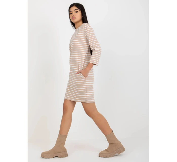 Dámske šaty LO SK LK 259.08 Béžová s bielou - Rue Paris