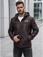 Pánska zateplená bunda z ekokože s kapucňou, hnedá, FashionStreet TX5146 Pánska zateplená bunda z ekokože s kapucňou, hnedá, FashionStreet TX5146