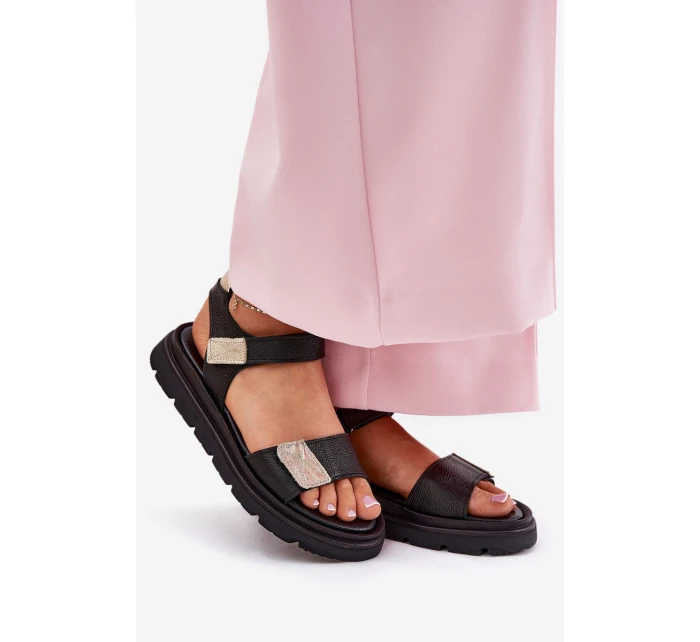 Kožené dámské sandály na platformě model 21694215 černé - Zazoo