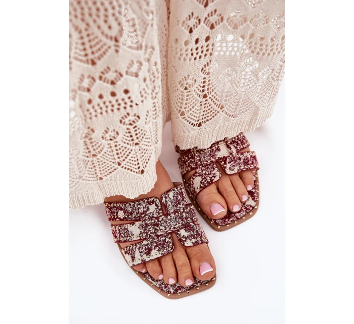 Zdobione Klapki Na Płaskim Obcasie Bordowe Anniles