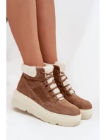 Zamszowe Śniegowce Damskie Z Kożuszkiem Na Platformie Vinceza 95354 Camel