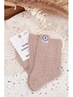 Bavlněné ponožky pruhované dámské béžové