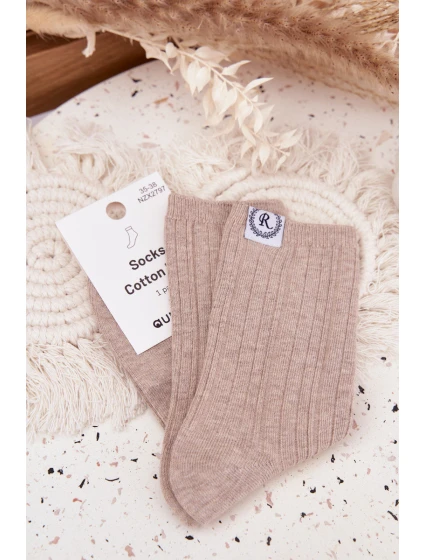 Bavlněné ponožky pruhované dámské béžové