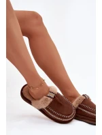 Dámske domáce papuče s kožušinou a výšivkou - hnedé Perivelle Dámske domáce papuče s kožušinou a výšivkou - hnedé Perivelle