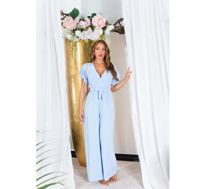 Dámsky overal so širokými nohavicami a opaskom na zaväzovanie 0000OV07814 White - Koucla