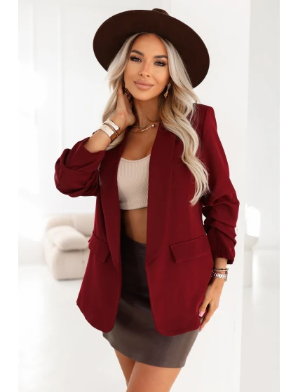 model 21796738 Dámské klasické sako s nabíranými rukávy vínové - numoco basic model 21796738 Dámské klasické sako s nabíranými rukávy vínové - numoco basic