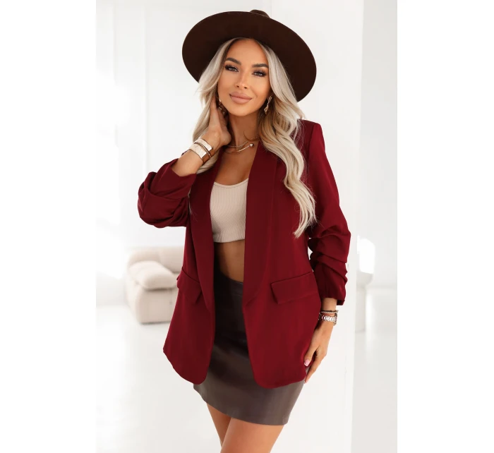 model 21796738 Dámské klasické sako s nabíranými rukávy vínové - numoco basic model 21796738 Dámské klasické sako s nabíranými rukávy vínové - numoco basic