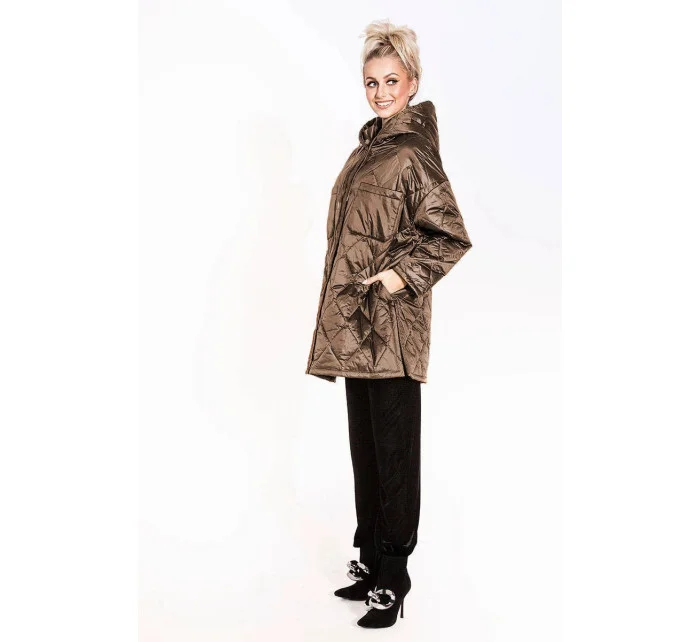 Hnedá dámska prešívaná bunda oversize s kapucňou (ag5-010) Hnedá dámska prešívaná bunda oversize s kapucňou (ag5-010)