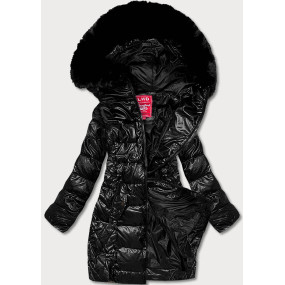 Čierna vypasovaná dámska zimná bunda (2M-028)